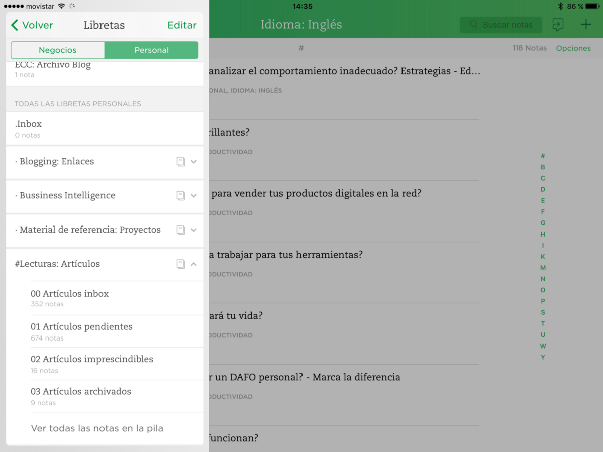 Estructura de libretas: Lecturas pendientes