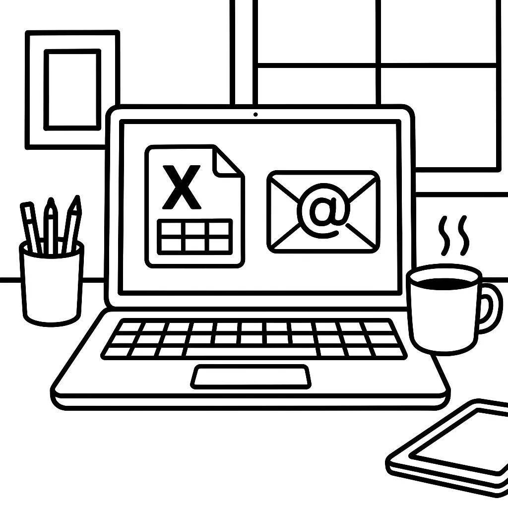 Josep Maria Martínez - Consultor ClickUp - asana - monday - se muestra una ilustracion con un ordenador y una hoja de cálculo y un sobre de email