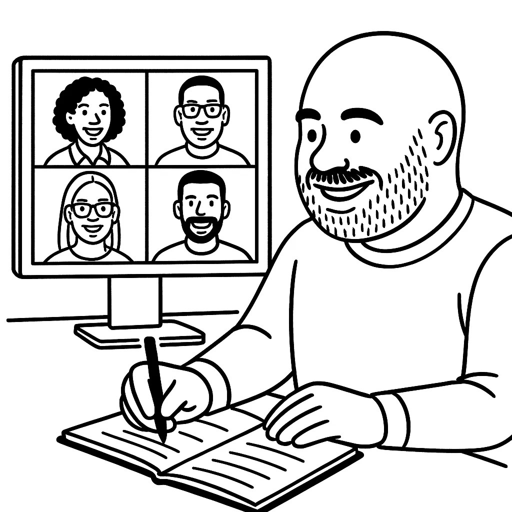 Josep Maria Martínez - Consultor ClickUp - asana - monday - Se muestra una ilustración de Josep en videoconferencia