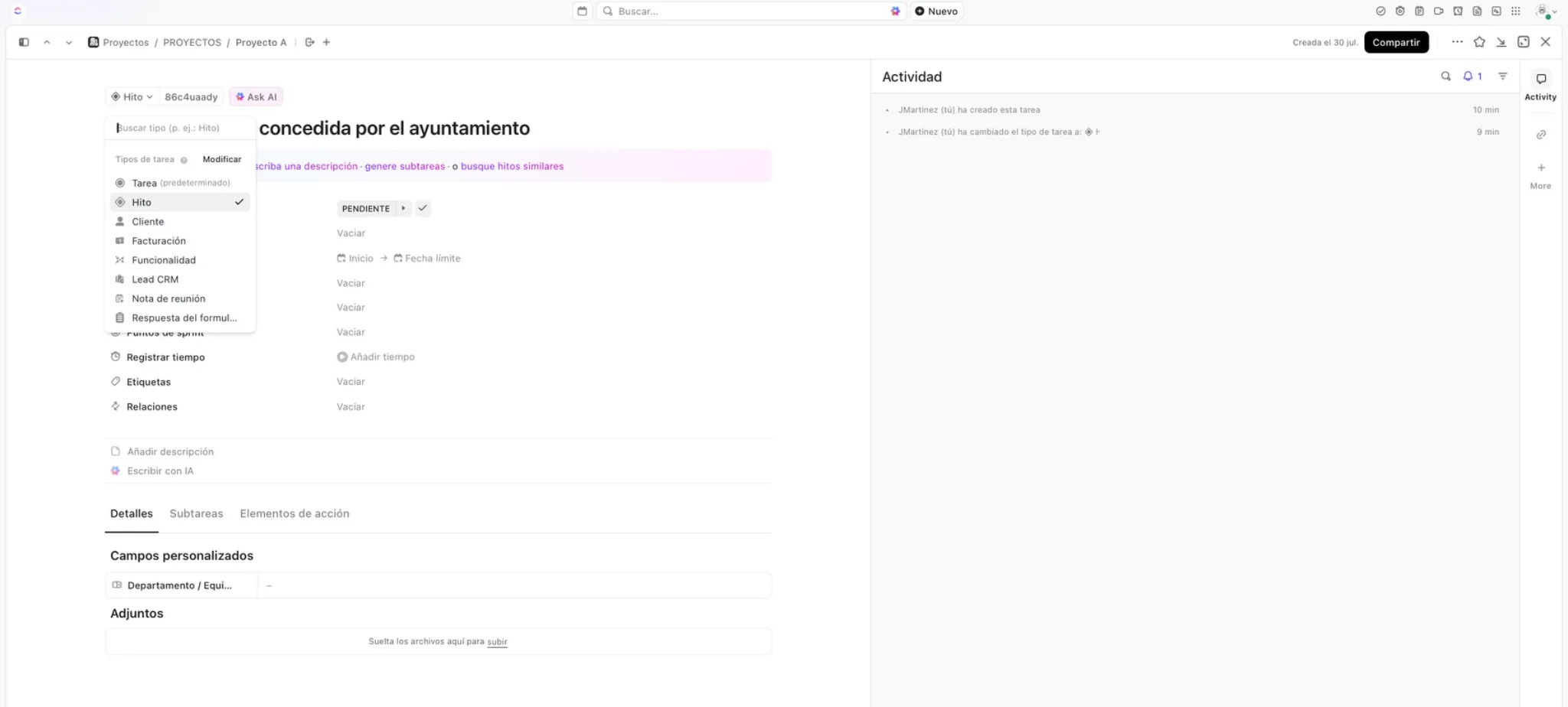 JosepMariaMartinez-consultorClickUp-asana-monday-ClickUp_convertir_a_hito_dentro_tarea
